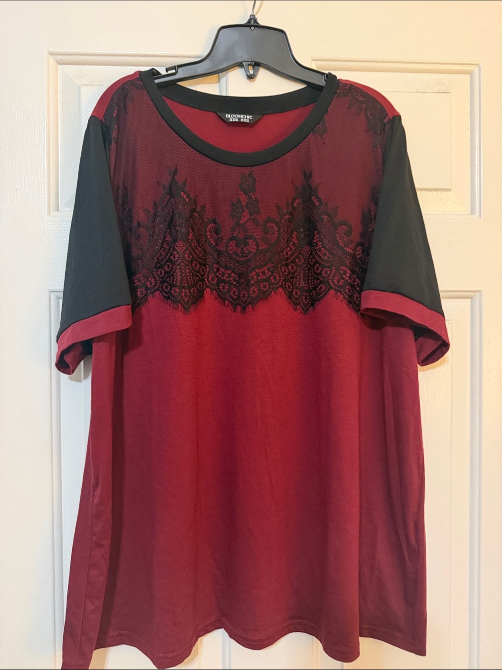 BloomChic Burgundy Tee with Black Lace and Sleeves